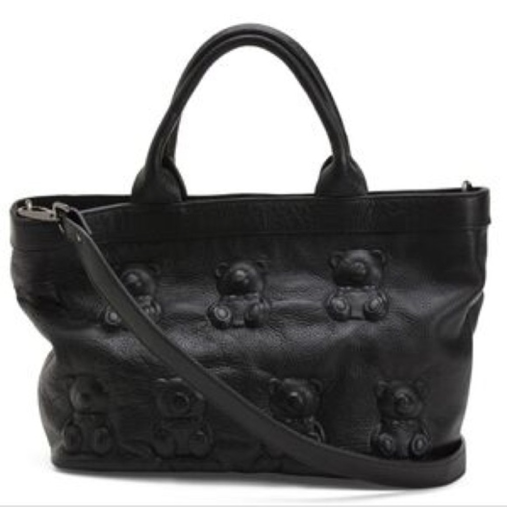 IOPelle Italian Leather Black Designer Teddy Bear Women's Bag medium